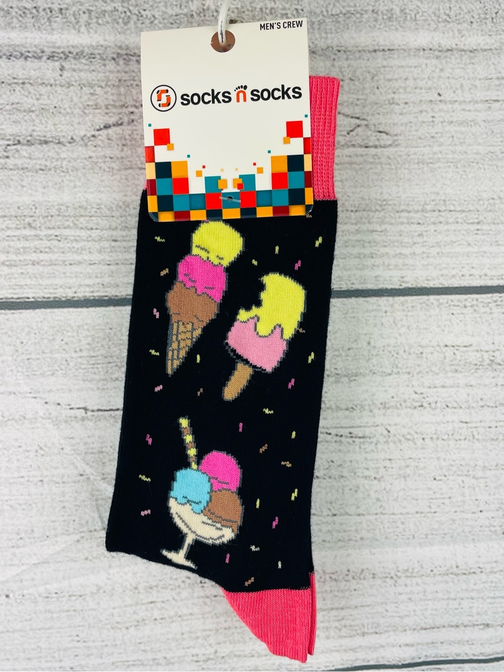 Socks n Socks Mens One Size Ice Cream Paradise Food Theme Crew Socks - NEW